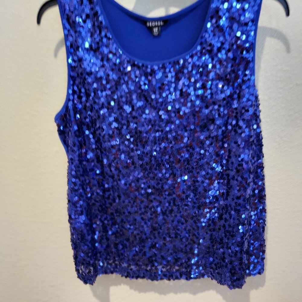 #56 Womens XL George Sequins Shirt Blue